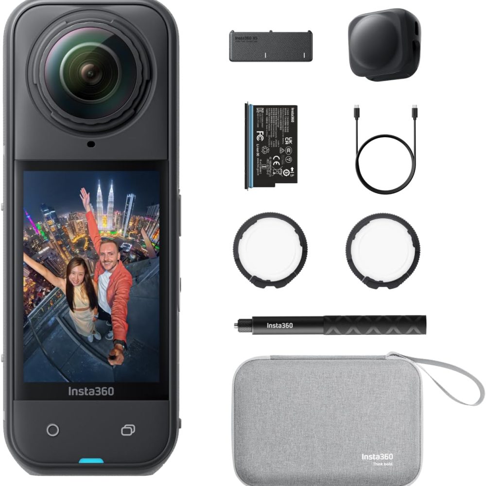 Insta360 X5 Essentials Bundle - Waterproof 8K 360° Action Camera, Leading Low Light, Invisible Selfie Stick Effect, Rugged and Replaceable Lens, 3-Hour Battery, Built-in Wind Guard, Stabilization